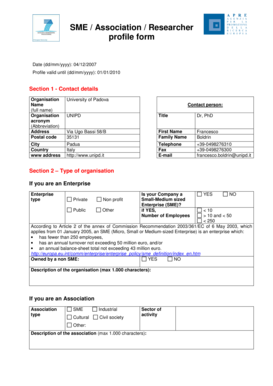 SME/Association/Researcher Profile Form