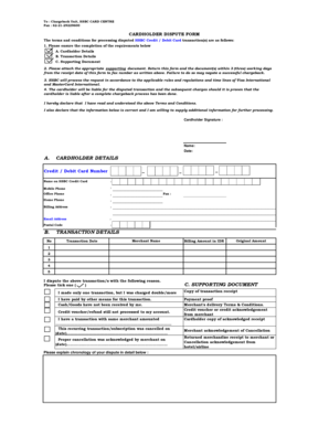 HSBC Cardholder Dispute Form
