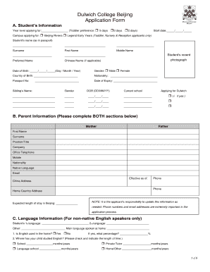 Dulwich College Beijing Application Form