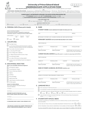 University of Prince Edward Island Undergraduate Application Form