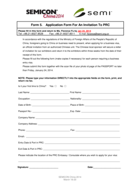 PRC Business Visa Invitation Application Form