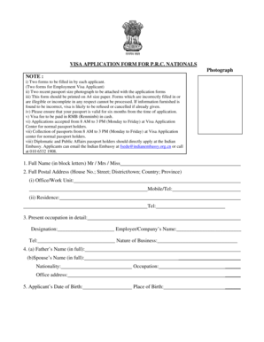 Visa Application Form for PRC Nationals