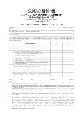Proxy Form for Annual General Meeting