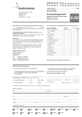 Trade Fair Parking Permit Order Form