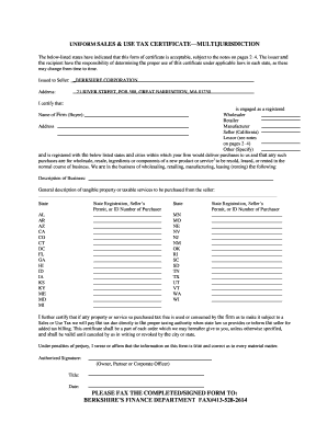 Uniform Sales & Use Tax Certificate