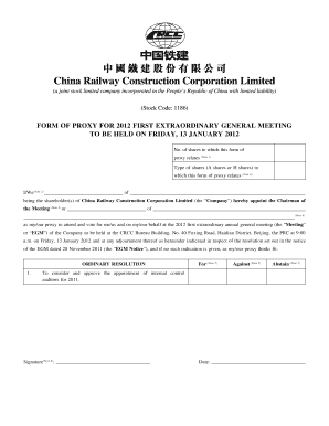 Proxy Form for 2012 Extraordinary General Meeting