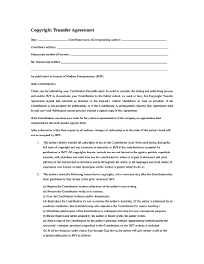 Journal of Modern Transportation Copyright Transfer Agreement
