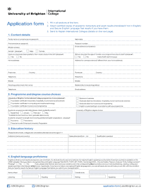 University of Brighton Application Form