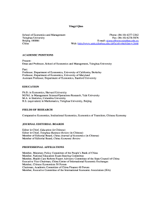 Samples of academic cv - yingyi qian