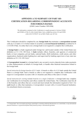 USA Patriot Act Certification for Foreign Banks