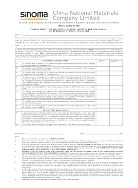 China National Materials Proxy Form 2012