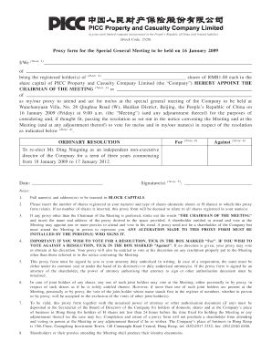 Proxy Form for Special General Meeting