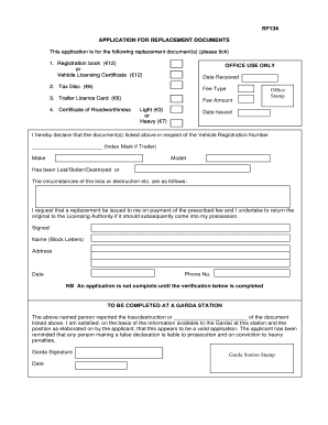 Ireland Vehicle Document Replacement Application