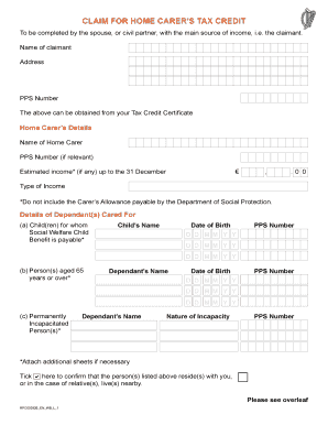 Ireland Home Carer’s Tax Credit Claim Form