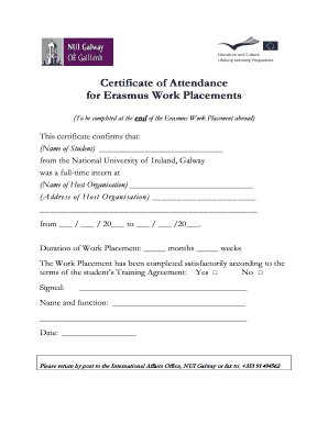 Certificate of Attendance for Erasmus Work Placements - National ... - nuigalway