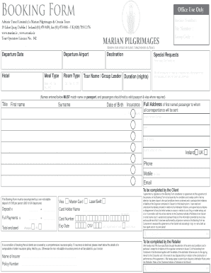 Booking Form - Marian Pilgrimages - marian