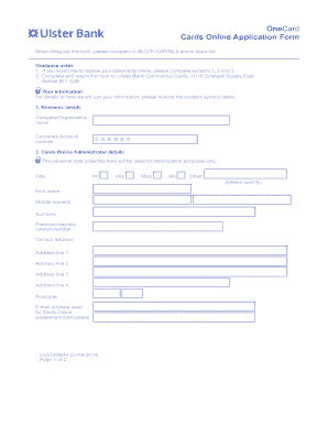 OneCard Business Cards Online Application Form - Ulster Bank