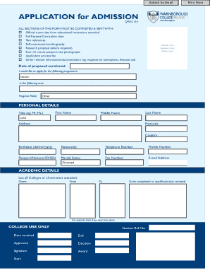 Warnborough College Admission Application Form