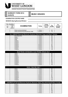 Music Grades Summary Form 2012