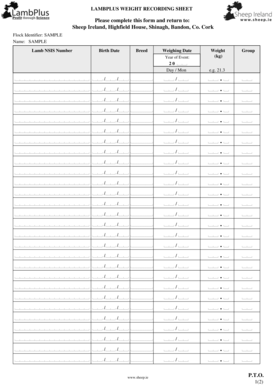 LAMBPLUS Weight Recording Sheet