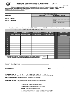Medical Certificates Claim Form MC155