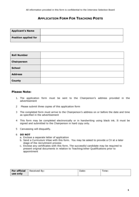 Application Form for Teaching Posts