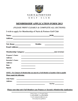 Narin & Portnoo Golf Club Membership Application Form 2013