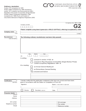 Form G2 Ordinary Resolution Ireland