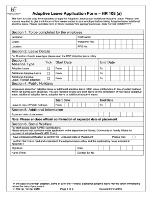 Leave application in english - Adoptive Leave Application Form HR 108 - Health Service Executive - hse