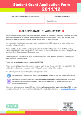 Student Grant Application Form 2011/12