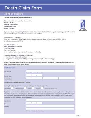 Irish Life Death Claim Form