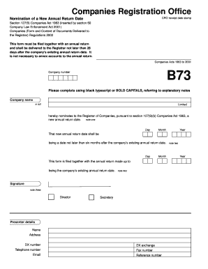 Ireland Form B73 Annual Return Date Nomination