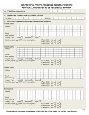 Non Principal Private Residence Registration Form