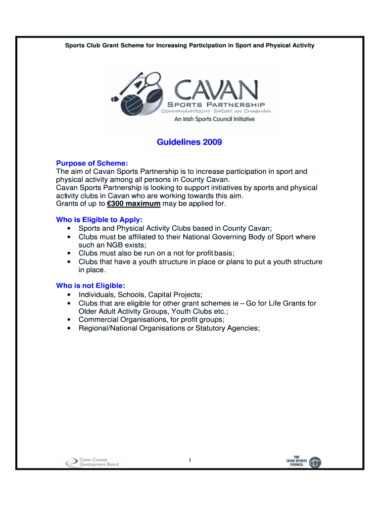 Sports Club Grant Scheme for Increasing Participation in Sport and Physical Activity - cavansportspa Preview on Page 1