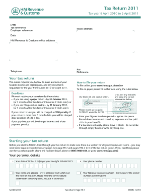 UK Self Assessment Tax Return 2011