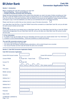 Cash ISA Conversion Application Form