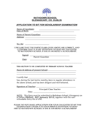 rathdown school scholarship form