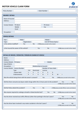 Motor Vehicle Claim Form