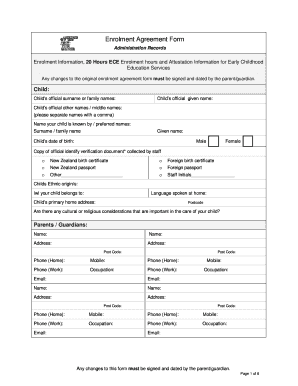 Early Childhood Education Enrolment Agreement Form