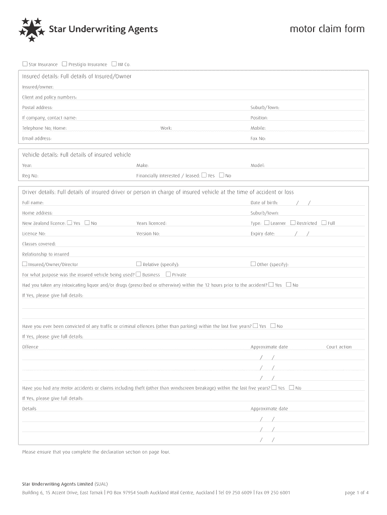 nz motor claim form Preview on Page 1