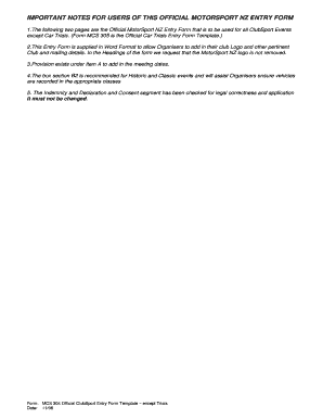 MotorSport NZ ClubSport Entry Form