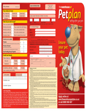 Application form - The Warehouse Petplan Insurance