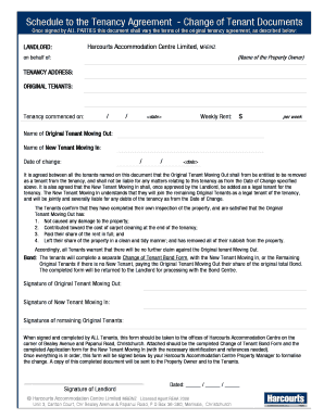 Schedule to the Tenancy Agreement - Change of Tenant Documents