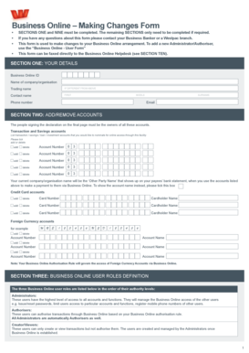 Business Online Change Form