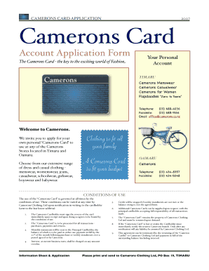 CAMERONS CARD APPLICATION