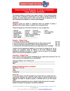Unaccompanied Baggage Declaration Form