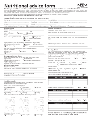 Horse Nutritional Advice Form