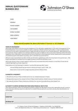 Annual Questionnaire Business 2012