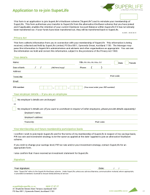 SuperLife KiwiSaver Rejoin Application