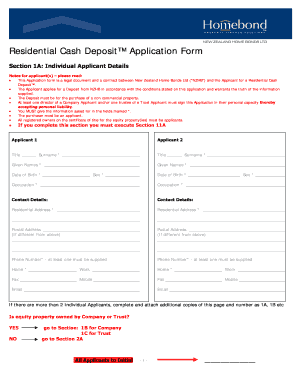 Residential Cash Deposit Application Form